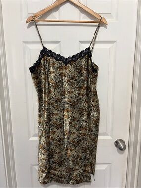 Vintage Leopard-Print Lace Trim Slip Dress
